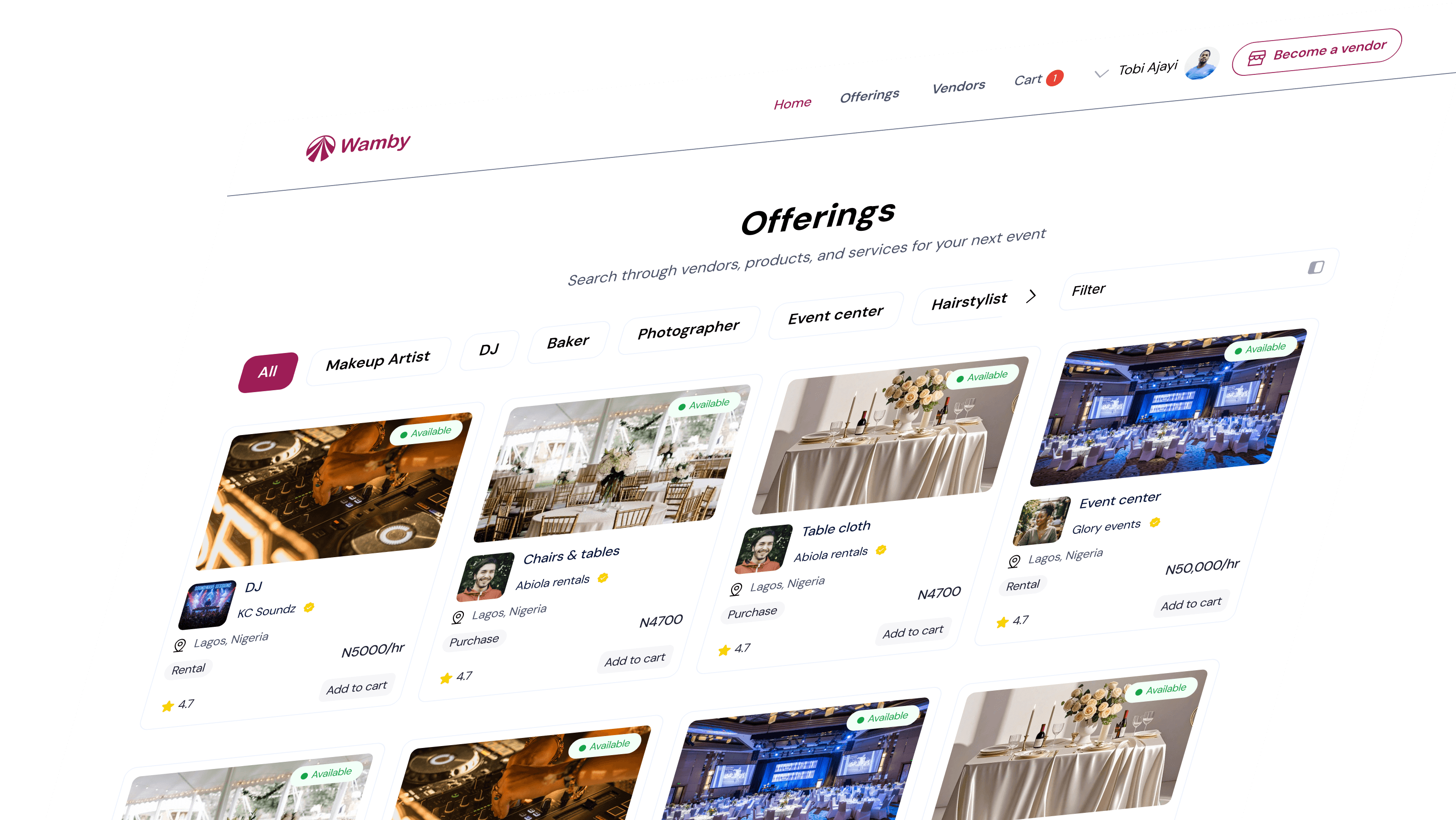 Hero and featured vendors mockup
